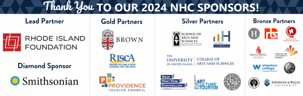 A list of logos of sponsors for the conference. Lead partner is the Rhode Island Foundation and Diamond Sponsor is the Smithsonian Institution. Click the image to see a full, interactive list of sponsors.